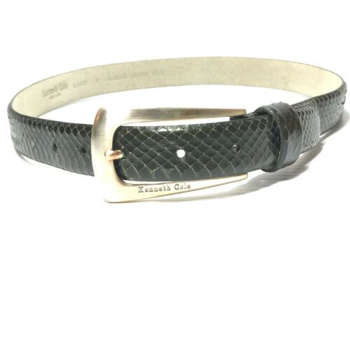 Kenneth Cole NY Black Leather Snakeskin-Embossed Wide Belt  display picture 1