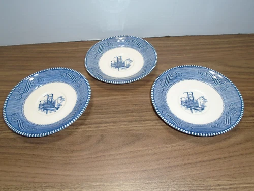 Royal China Co - Currier & Ives Blue & White - Lot of 3 SAUCERS (no cups)