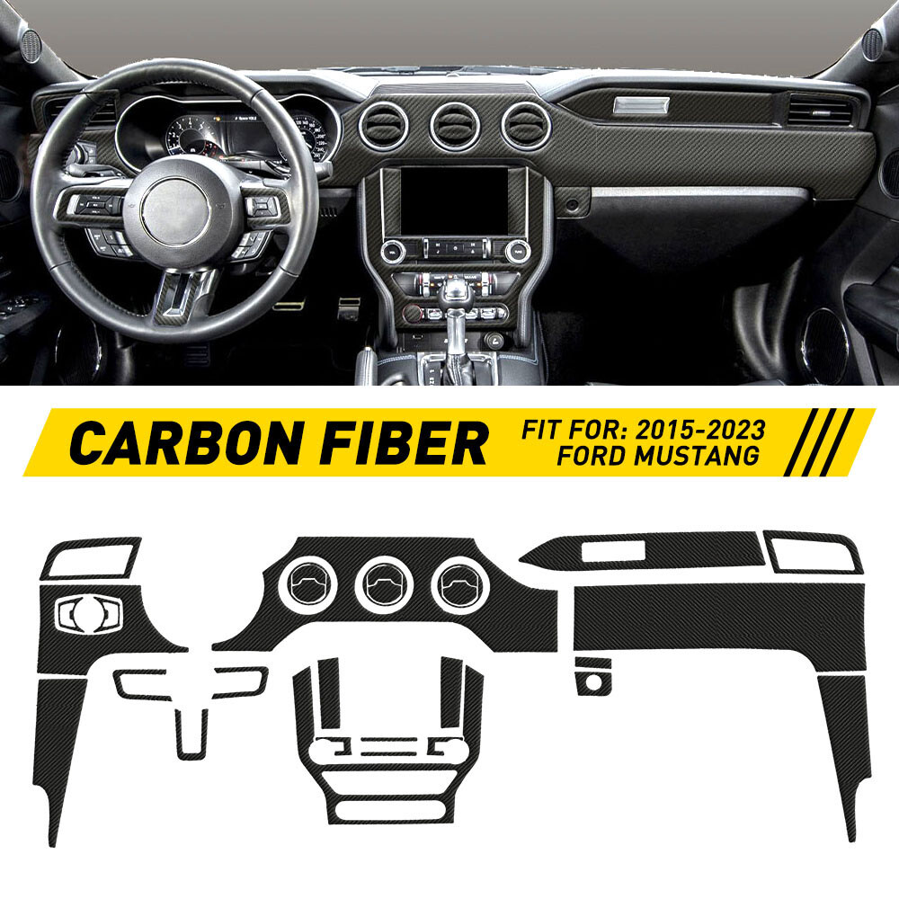 Cubierta interior de auto de fibra de carbono negra 30 piezas para Ford Mustang 2015-2023