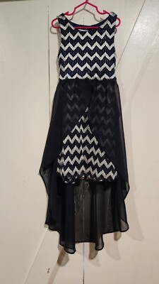 Girls Tween Diva Navy Metallic Chevron Formal Holiday Dress Size 7 High Low  | eBay