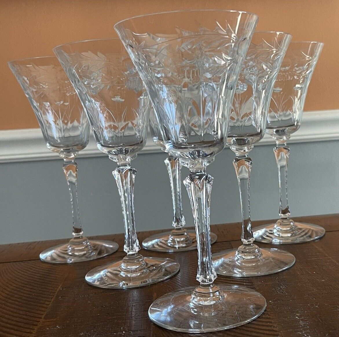 Vintage Seneca Wine Glasses 488-3 Cut Dots Flowers Set Of 6 Vintage Seneca Wine Glasses 488-3 Cut Dots Flowers Set Of 6