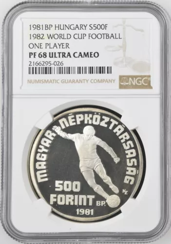 1981 HUNGARY SILVER 500 FORINT FIFA WORLD CUP NGC PF 68 ULTRA CAMEO