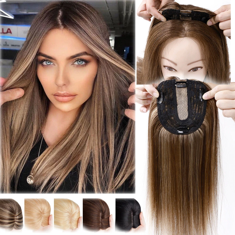Silk Mono Base 100 Human Hair Women Topper Hairpiece Clip In Forehead Toupee UK