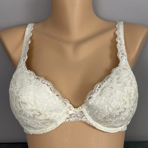 Vintage Vassarette Bra 38C Padded Push Up Ivory Lace Underwire 75-320 Boost