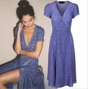 purple floral wrap dress