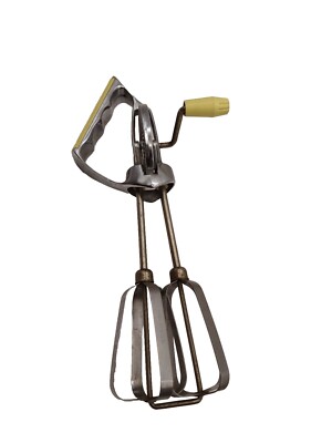 Vintage TAPLIN Hand Mixer Egg Beater Heavy Duty Stainless Steel Yellow USA 