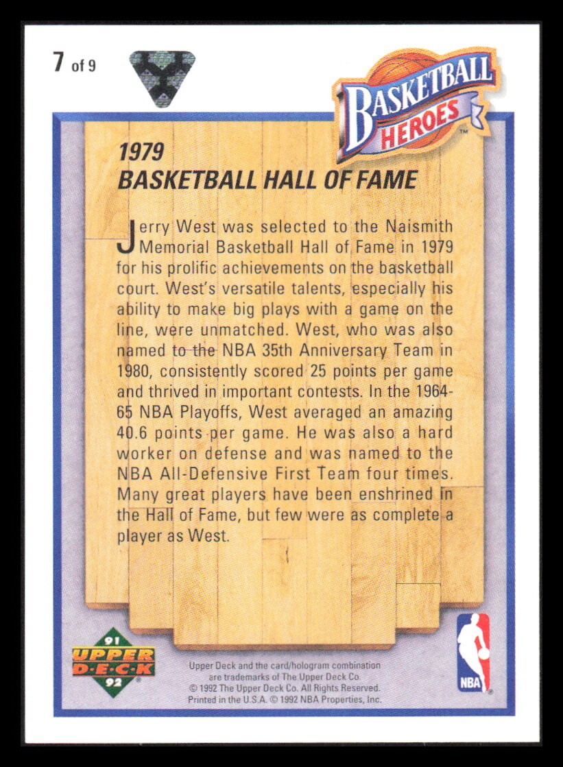 1992 Upper Deck Jerry West Basketball Heroes Cards You Pick
