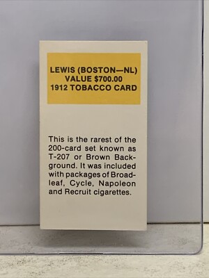 Irving Lewis 1912 Tobacco Card T207 REPRINT HOF - Boston Nat. Braves Red  Sox RP