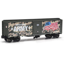 O Gauge Military Camouflage Boxcar, US Army Train Sliding Doors, Metal Trucks