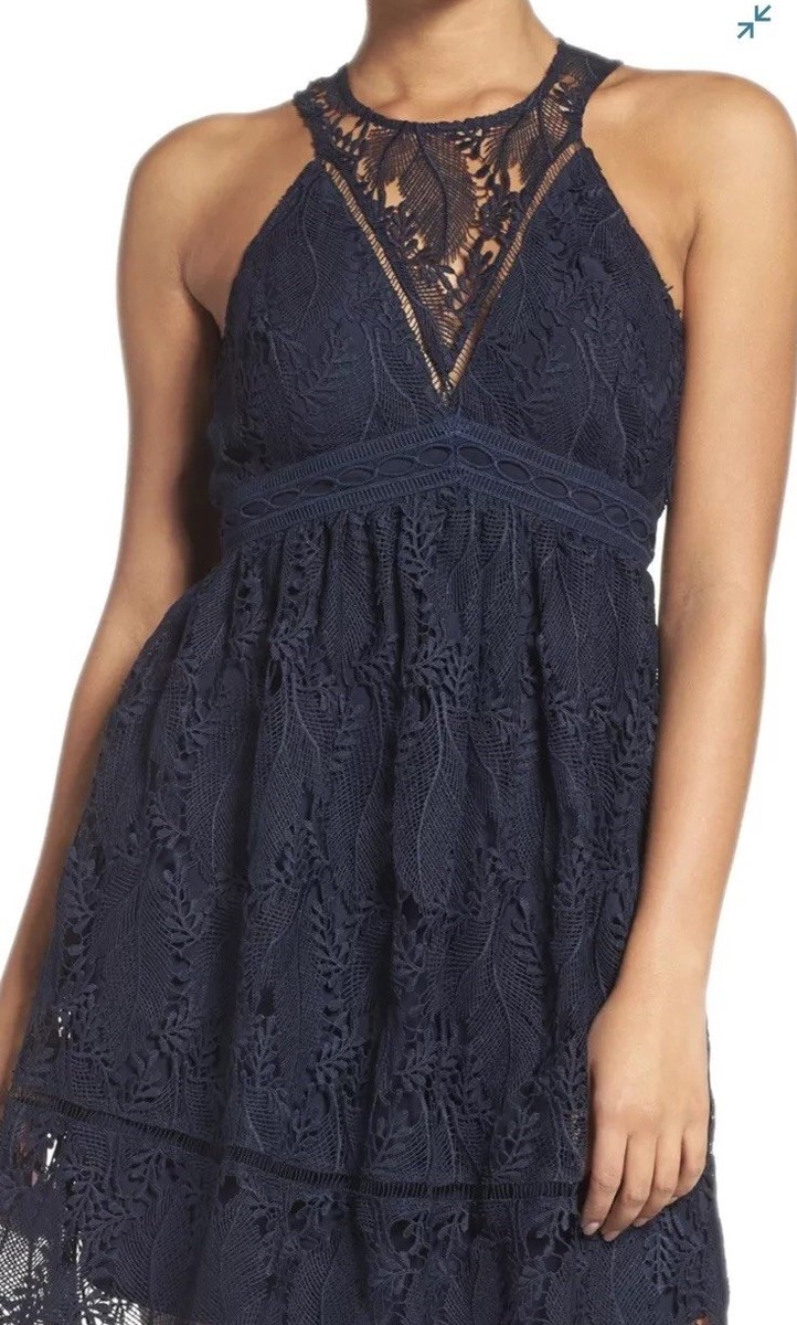NEW Chelsea28 Womens Size 14 Lace Fit & Flare Empire Navy Lace Dress Lined