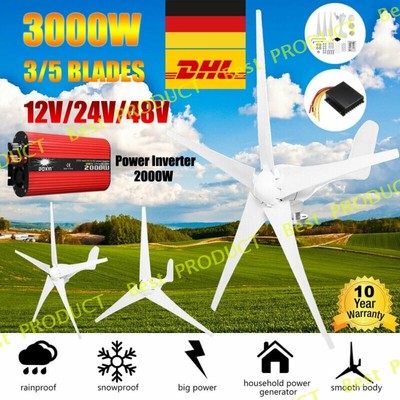3000W Windkraftanlage Windgenerator Turbine Windrad 3 5 Klinge Wechselrichter