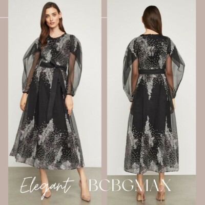 Bcbgmaxazria Embroidered Organza Midi Dress - BLACK/MULTI 0