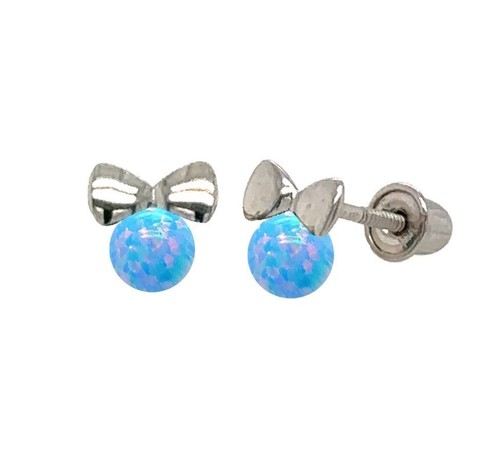 14k Yellow Gold Bow Tie Opal Stud Earrings/ Screw Back - Picture 10 of 15