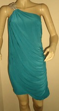 NEW TEAL MISS BLUSH EMBELLISHED ONE SHOULDER DRAPE DRESS SIZE 12