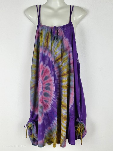Ladies Tie Dye Double Straps Dress Spiral Sundress Bohemian Peasant Plus Size DB - Picture 55 of 149