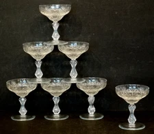 Set of 7 EXCELLENT QUALITY Fine CUT GLASS Saucer CHAMPAGNE GLASSES Maker Unknown