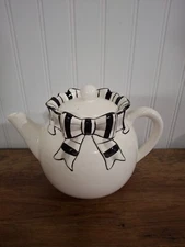 Vintage 1992 The Haldon Group Teapot White Black Striped Bow Rare