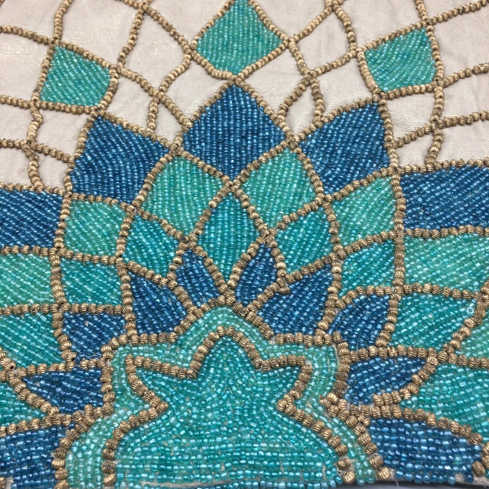 Kim Seybert Beaded Luxury Table Runner Turquoise Teal Blue Gold Designer 14x72 - Image 4 of 4