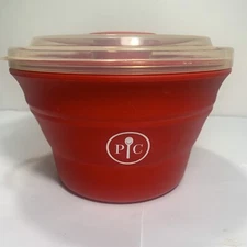 Pampered Chef 1457 Microwave Popcorn Maker Collapsible Silicone Red Bowl Small