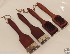 12" Wooden Handle Grill Brush with Steel Scraper 4 pack New