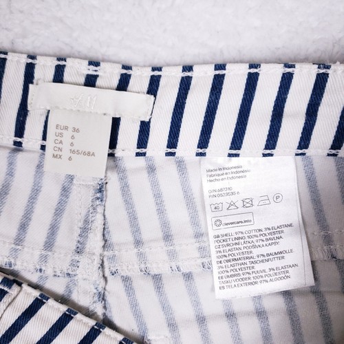 H&M Shorts High Rise Striped Cuffed Size 6 White Blue Coastal Preppy Summer - Picture 6 of 7