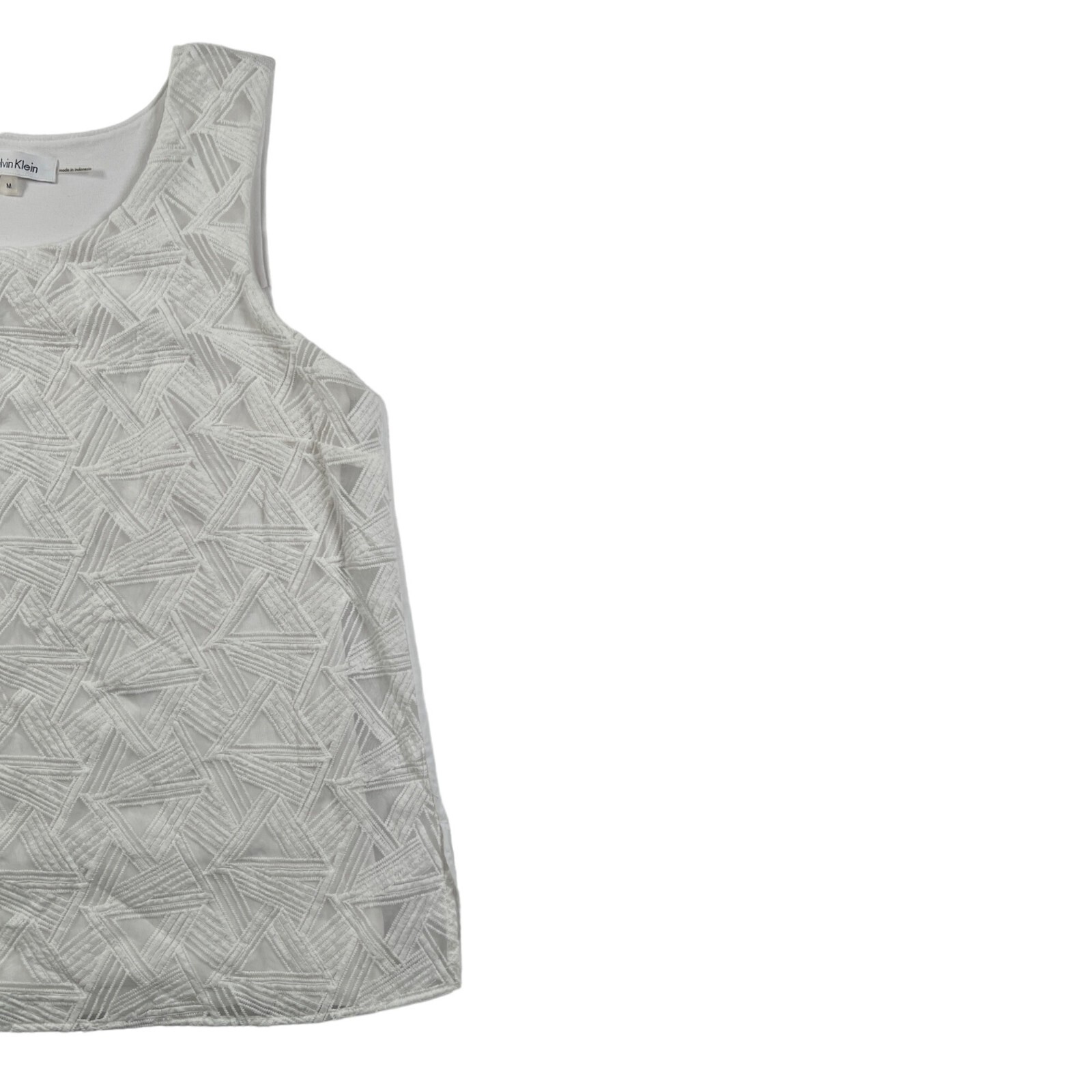 Calvin Klein Top Women's Sleeveless Geometric Pattern Tank Lined White Med image 4
