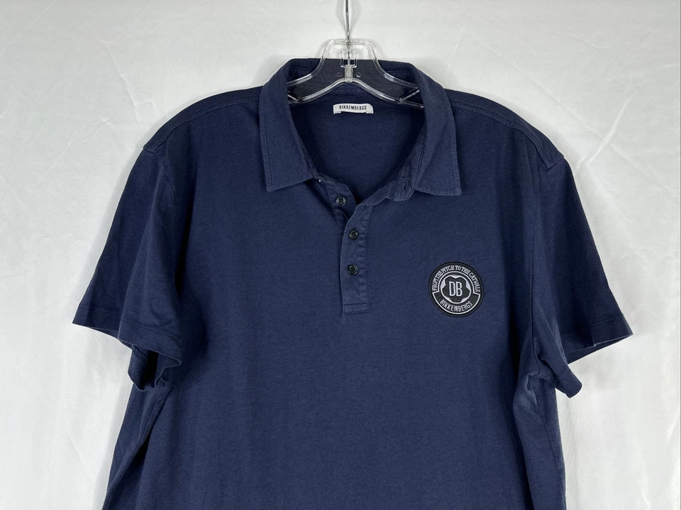 Camisa polo masculina Dirk Bikkembergs tamanho XXL azul manga curta remendo algodão modal - Imagem 2 de 4