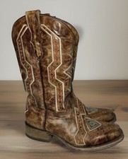 Corral Teen Girls Size 4.5 Distressed Aztec Patterned Square Toe Boots Western