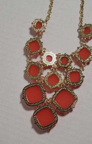Beautiful Light Orange/Coral COLOR Statement Necklace New - Picture 4 of 11