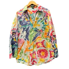 Lauren Ralph Lauren Blouse Womens XL Tunic V-Neck Pullover Colorful Coastal