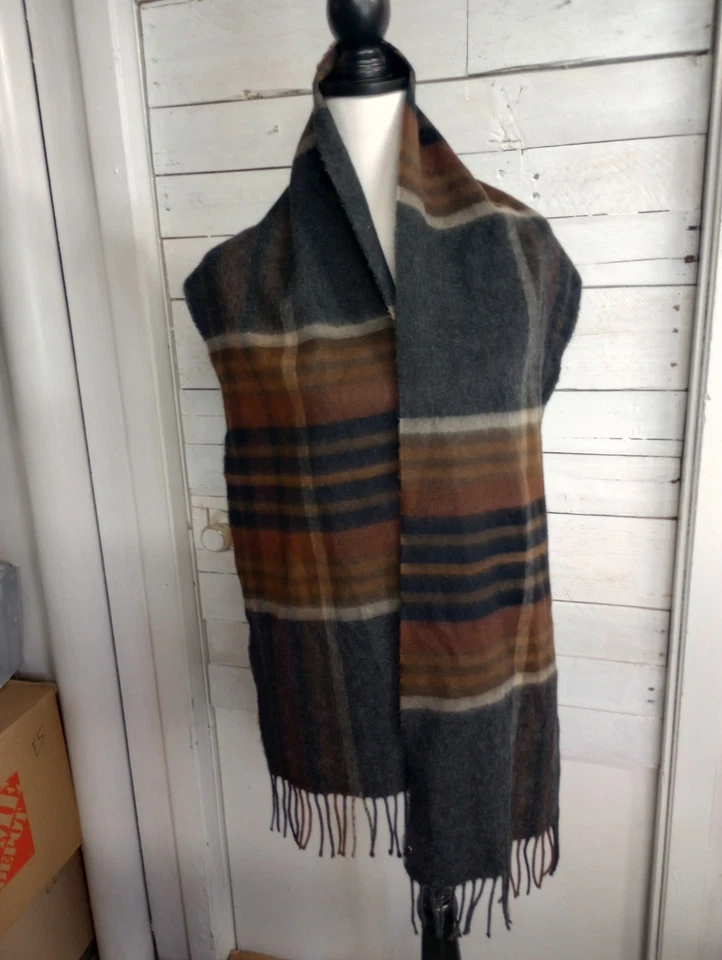 Bufanda vintage unisex mezcla de lana a rayas flecos preppy ecléctica abuelo 12" x 70 Foto 3 de 4