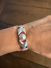 Women’s Bracelet Pink Silver Arrow Wrap Cuff Bangle/ Silver Magnetic Link 7 Inch