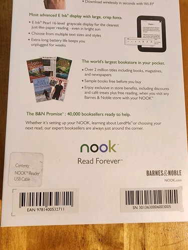 BARNES NOBLE NOOK BNRV300 SIMPLE TOUCH 6" TABLET READER W/ POWER CORD & BOX - Picture 7 of 18