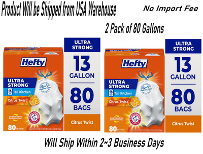 Hefty Ultra Strong  Trash Bags 80 Count Citrus Twist Scent-2 Pack of 80 bags