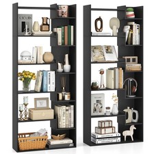 2PCS 6-tier Bookshelf Tall Display Shelf w/11 Open Shelves 2 Anti-tipping Kits