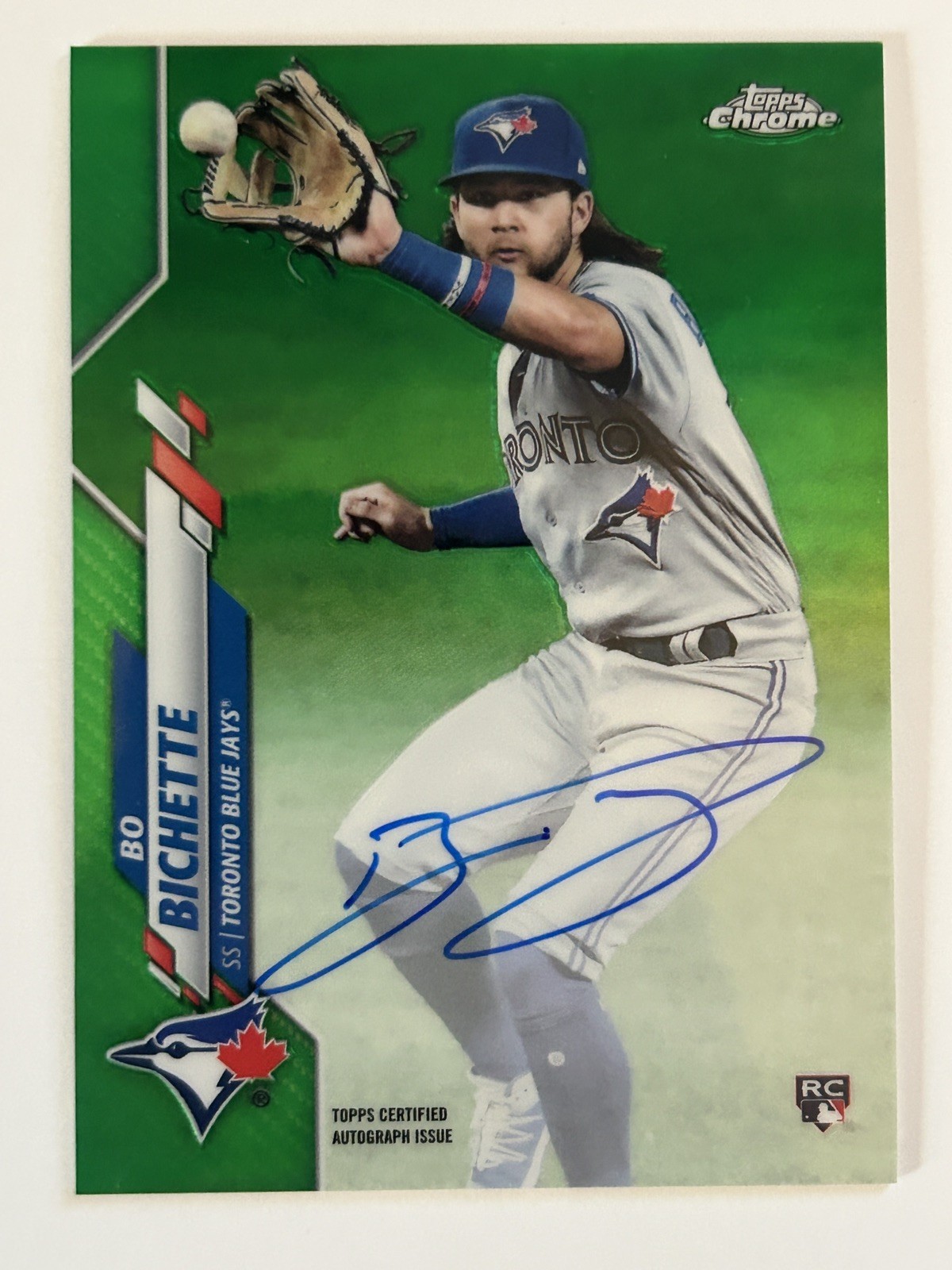 2020 Topps Chrome Bo Bichette Rookie Auto Green Refractor Auto /99