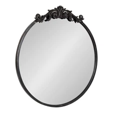 Kate and Laurel Arendahl Ornate Glam Round Mirror 24 Inch Diameter Black Dram...