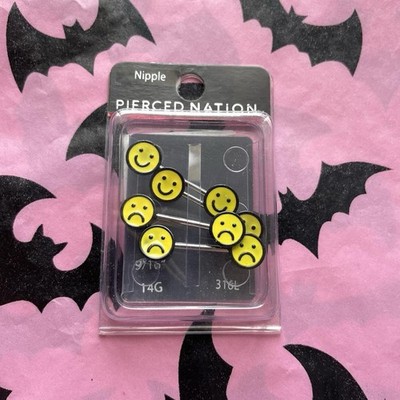 Spencer s Yellow Black Happy Sad Smiley Face Body Piercings 2 Pairs 14G 9/16 
