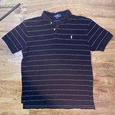 Polo Ralph Lauren Polo Shirt Mens XL Black White Striped Pony Golf Casual