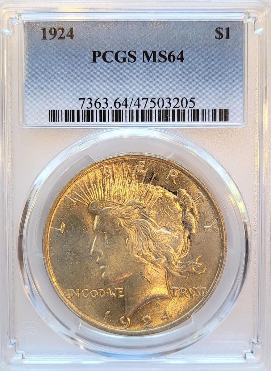 PCGS Certified MS 64 Graded 1924 Year Peace Dollars (1921-1935