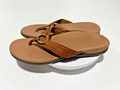 Vionic Tide Aloe Toe Post Womens Slide Sandals Size 10 Mocha Leather