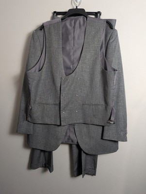 Bocaccio Uomo Gray Suit 3pc 2 button Blazer Vest Sz 46r Jacket 40r Pants