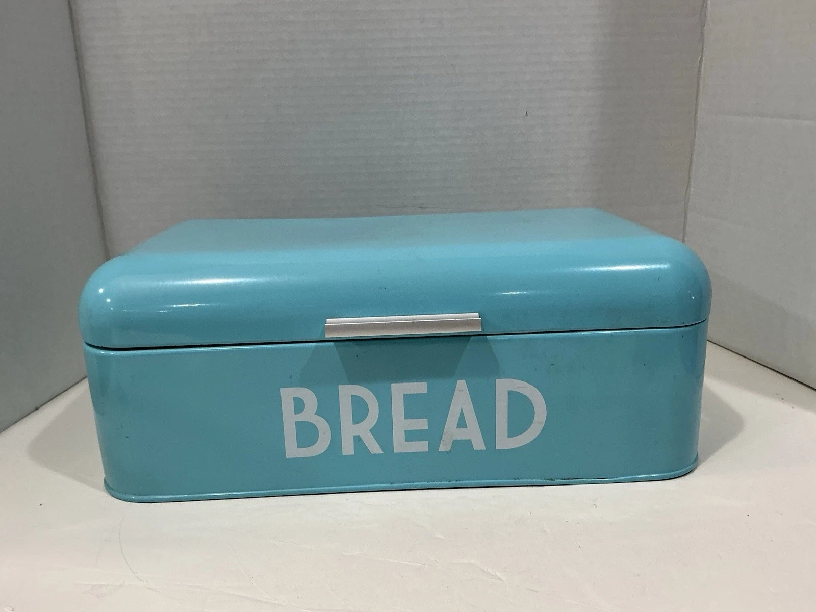 Teal Green Blue Metal Bread Box Vintage Style Turquoise 6” X 9” X 16”