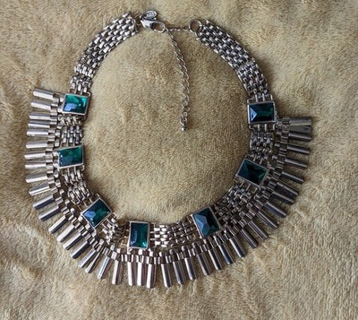 Necklace Chain Link Gold Colour Green Facetted Stones M&S Rear Adjustable Clasp