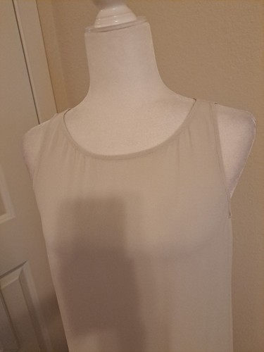 Eileen Fisher Silk Georgette Crepe Scoop Neck Tunic Asymmetric Hem XS Bone EUC - Picture 2 of 7
