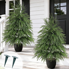 2 Pack Artificial Norfolk Pine Topiary Outdoor Trees with Ground Spike 3 FT
