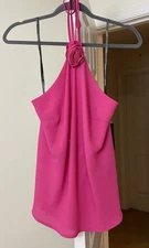 Nicole Miller Halter Top Pink Rosette Floral Coastal Bohemian Women's Medium