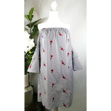 Betsy Johnson Women's Size 16 Off the Shoulder Blue Stripe Ruffle Dress Flowers