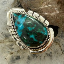 Sterling Southwestern Style Teardrop Malachite Chrysocolla Ring Sz 9 For Women