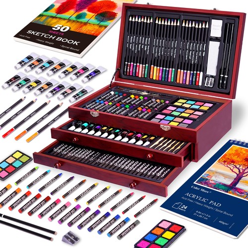 175 Stück Deluxe Kunst Set mit 2 Zeichenblöcken, Acrylfarben, Buntstifte, Farben... - Bild 4 von 7
